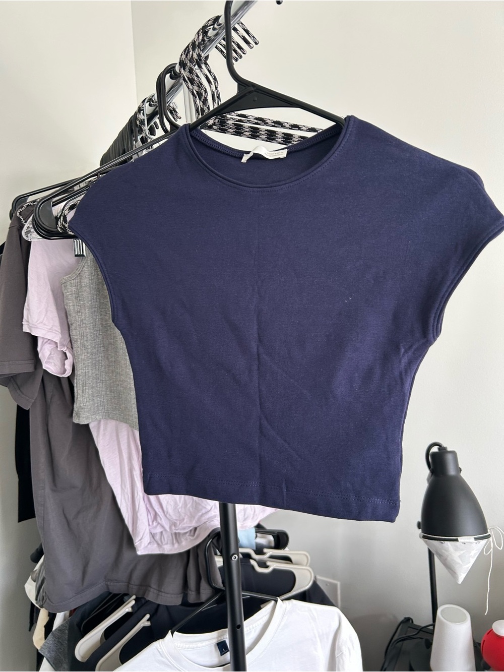 Zara Dark Navy Cap-Sleeve Crop Top